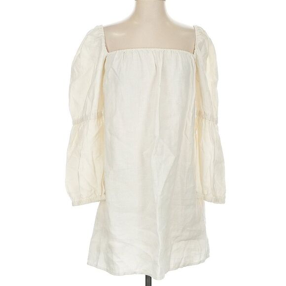 Reformation 100% Linen Winter White Long Sleeve Jerri Linen Dress Mini Small - Picture 2 of 11